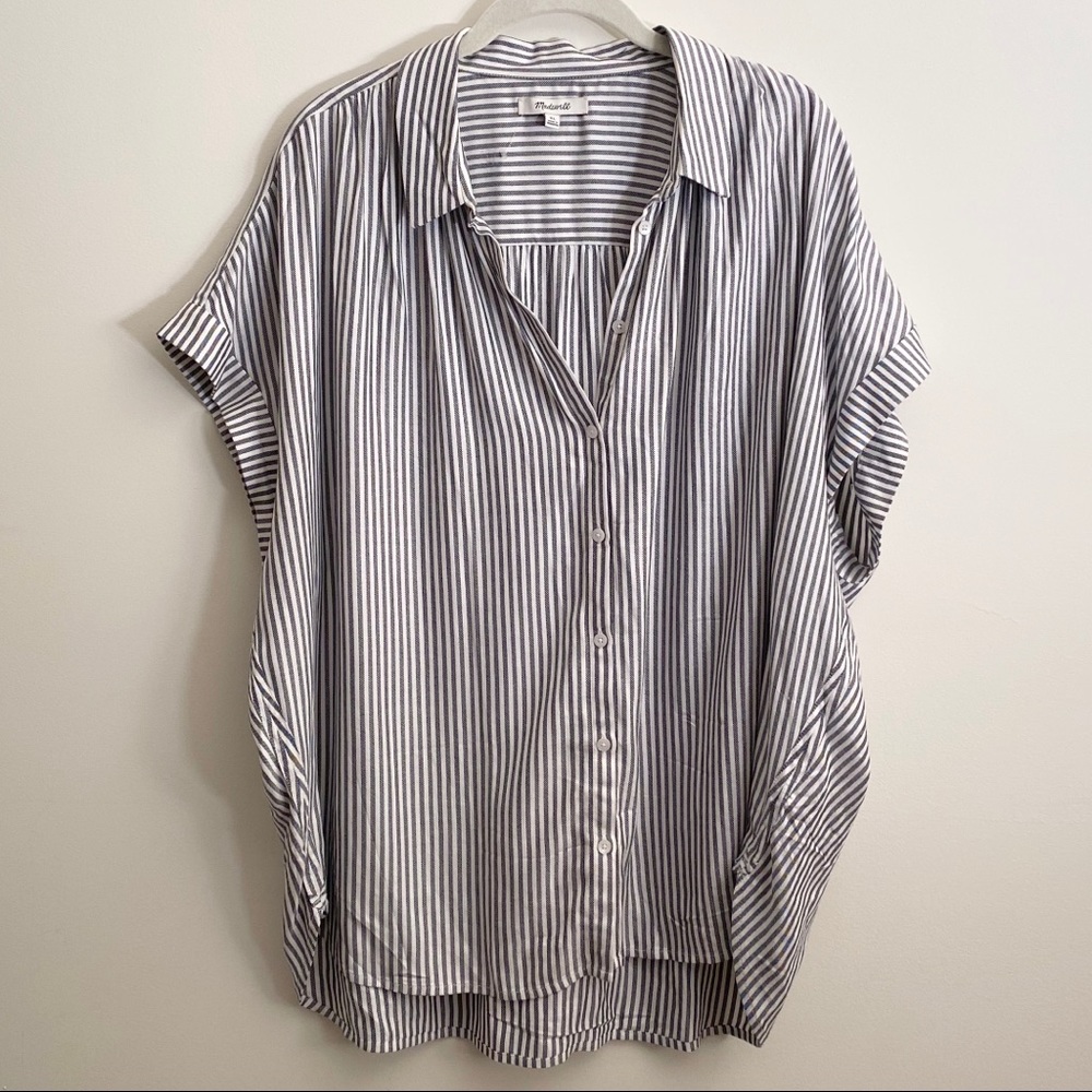 Madewell Grey and White Striped Button Down Shirt